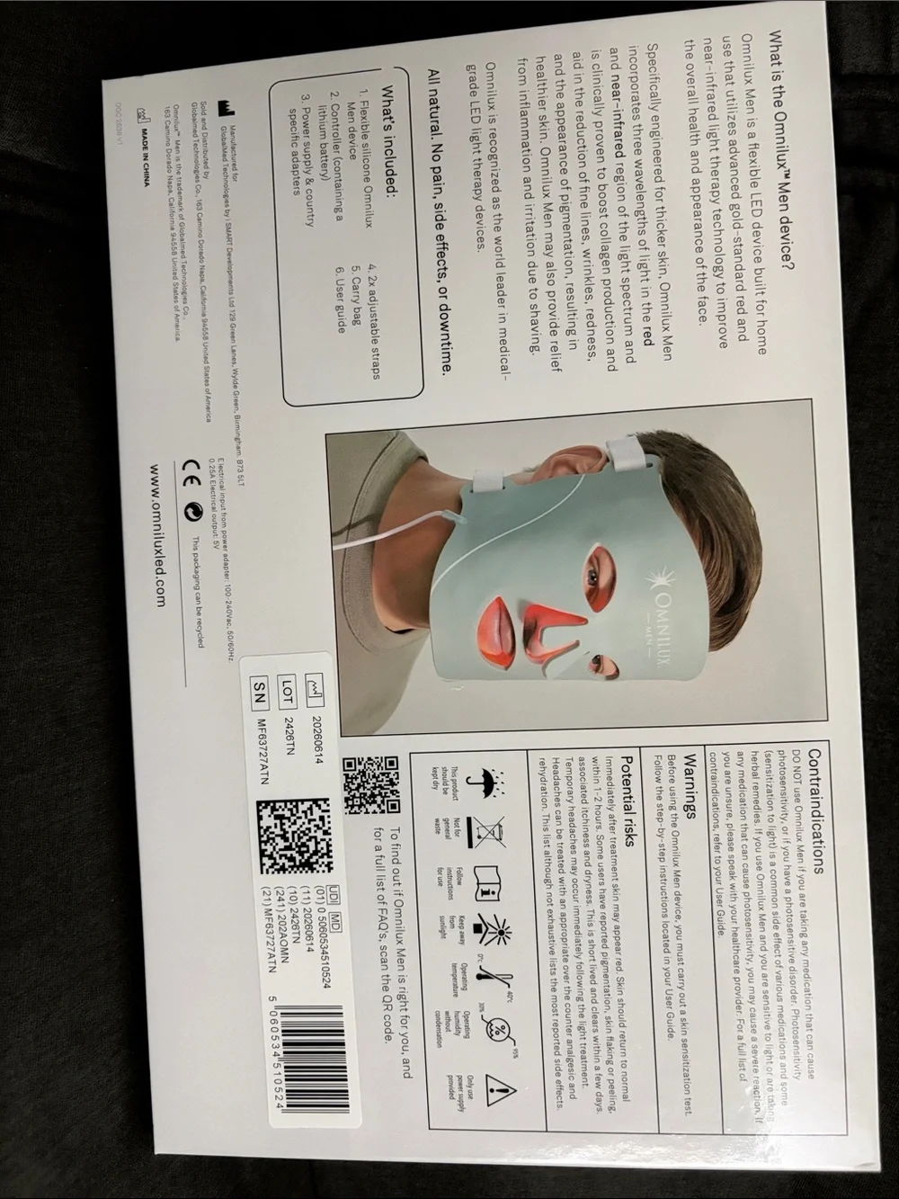 Omnilux Men LED Therapy Mask in Gray for Anti-Aging
